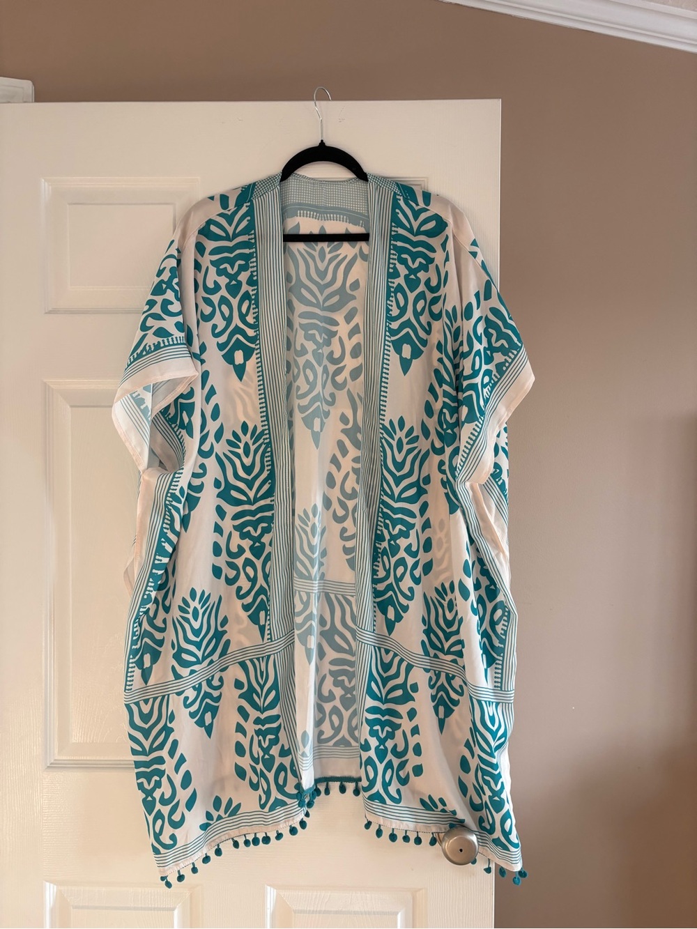 Source Unknown Teal and White Printed Kimono Cover-Up